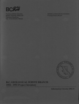 B.C. Geological Survey Branch, 1992 - 1993 Project Inventory